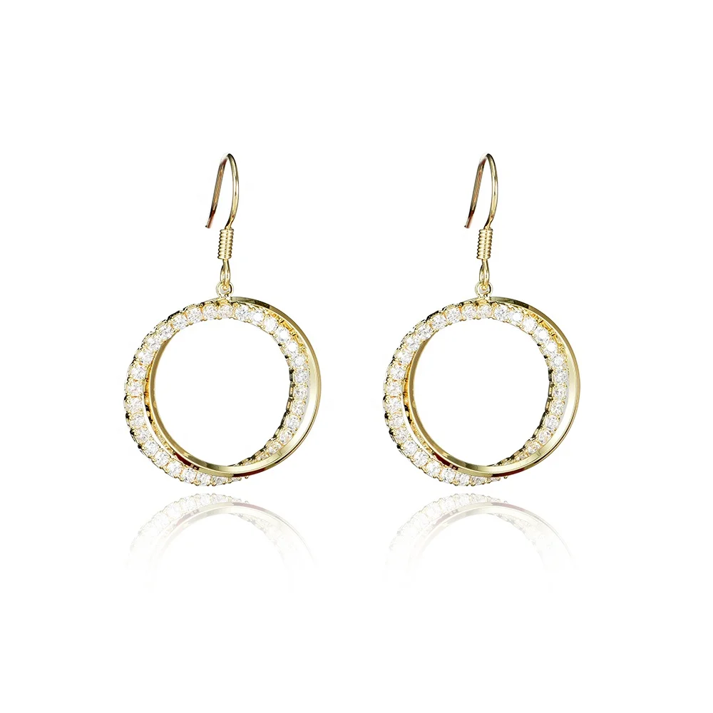 

2019 classic yellow hoop design cubic zirconia fashion earrings in gold plating copper alloy for women