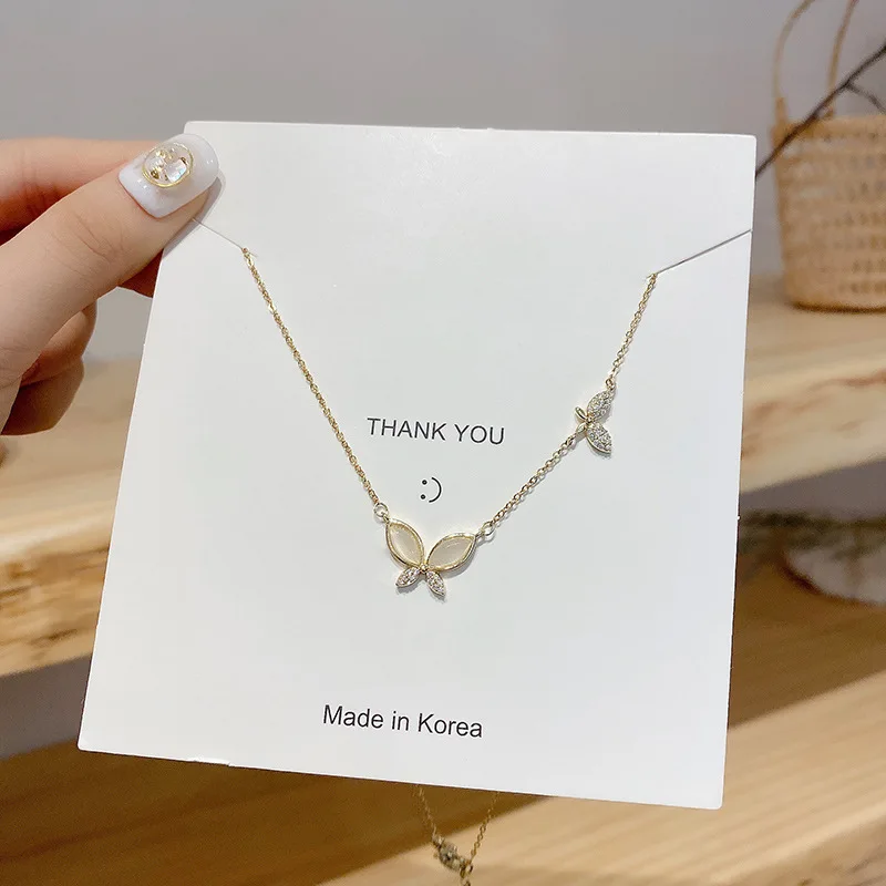 

Luxury Stainless steel Simple Clavicle Extender Chains Necklaces Shining Crystal Sun Moon Choker Korea card Butterfly Necklack, Gold plating