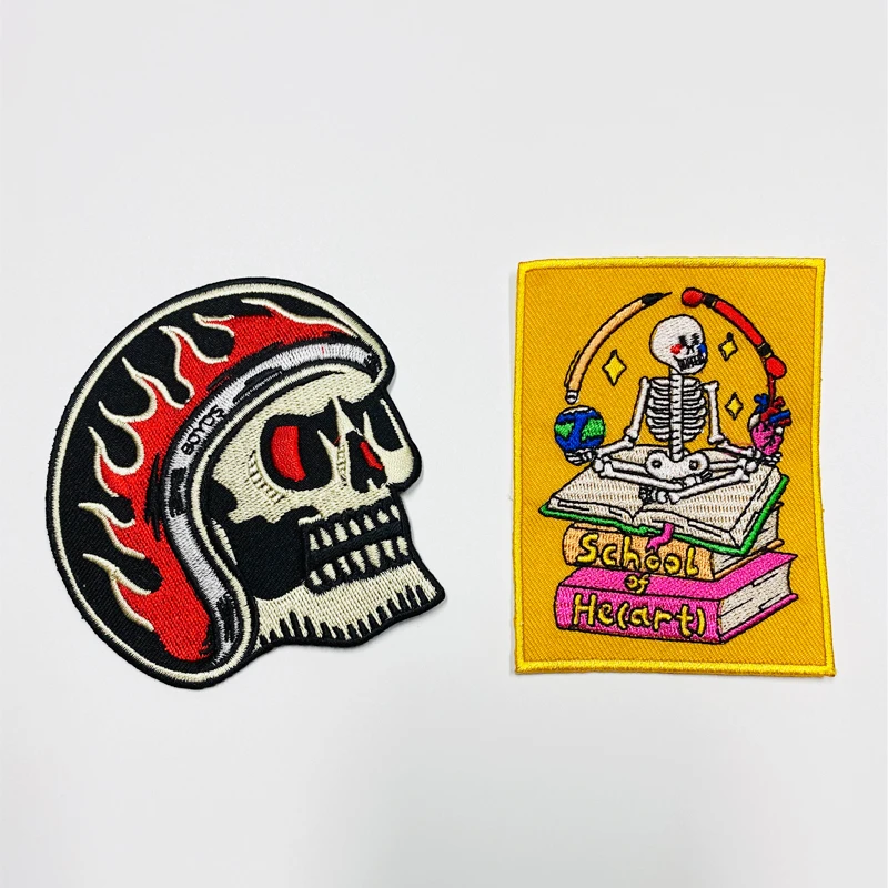 

wholesaler custom embroidery patch iron on portrait skull image embroidery patch for clothing overlock border patches badge