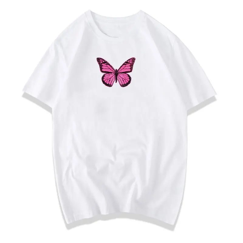 

Wholesale Aesthetic Pink Butterfly t-shirt Printing Women Graphic t shirt