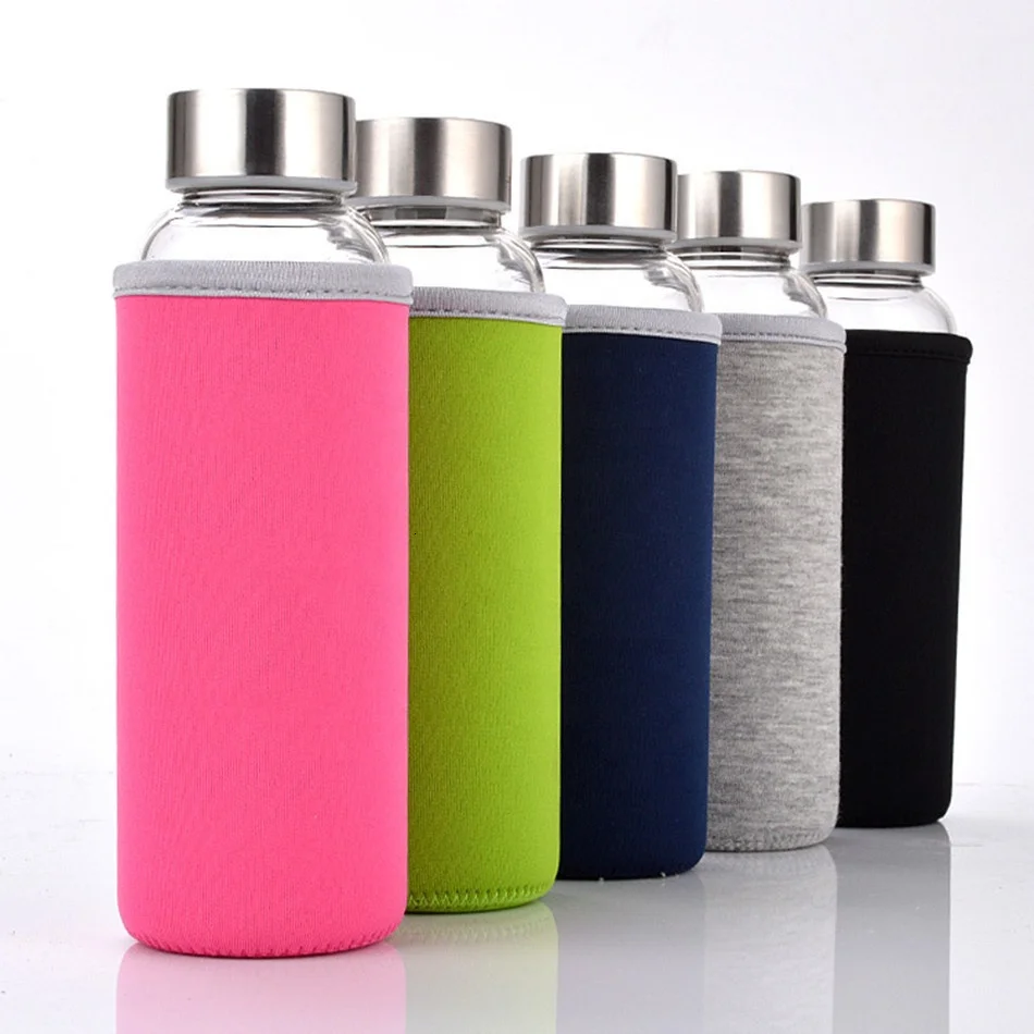 

550ml Portable Transparent tea drinking bottle Sport Travel Drink Bottle Glass Water Bottle with protective bag, Clear