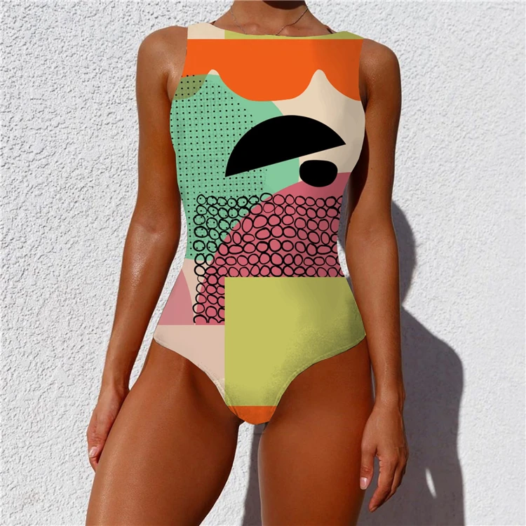 

DUODUOCOLOR 2021 fashion sexy abstract pattern printing backless tight one piece swimwear for ladies D97423