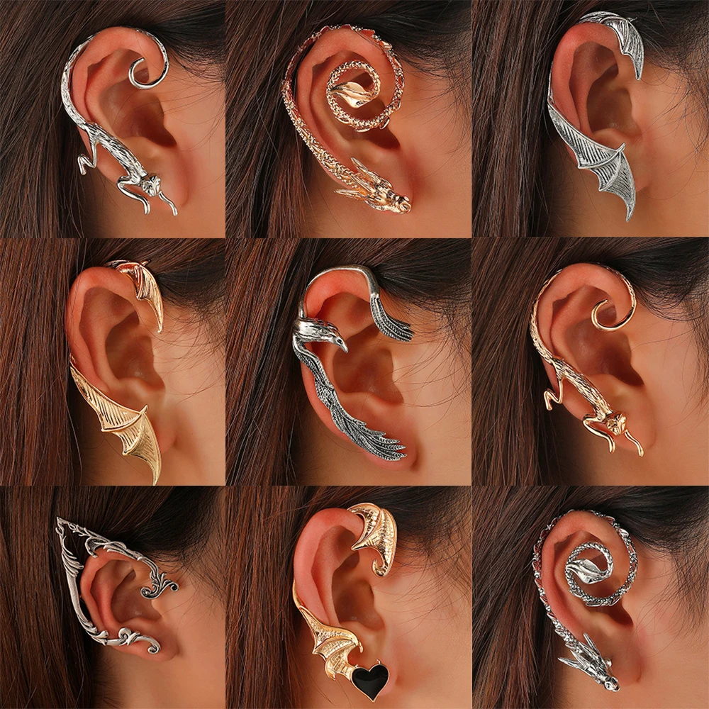 

1pc Retro Punk Elf Flying Dragon Ear Cuff Non-Piercing Ear Clips Cartilage Clip Earrings For Women Men Ear Hook Jewelry