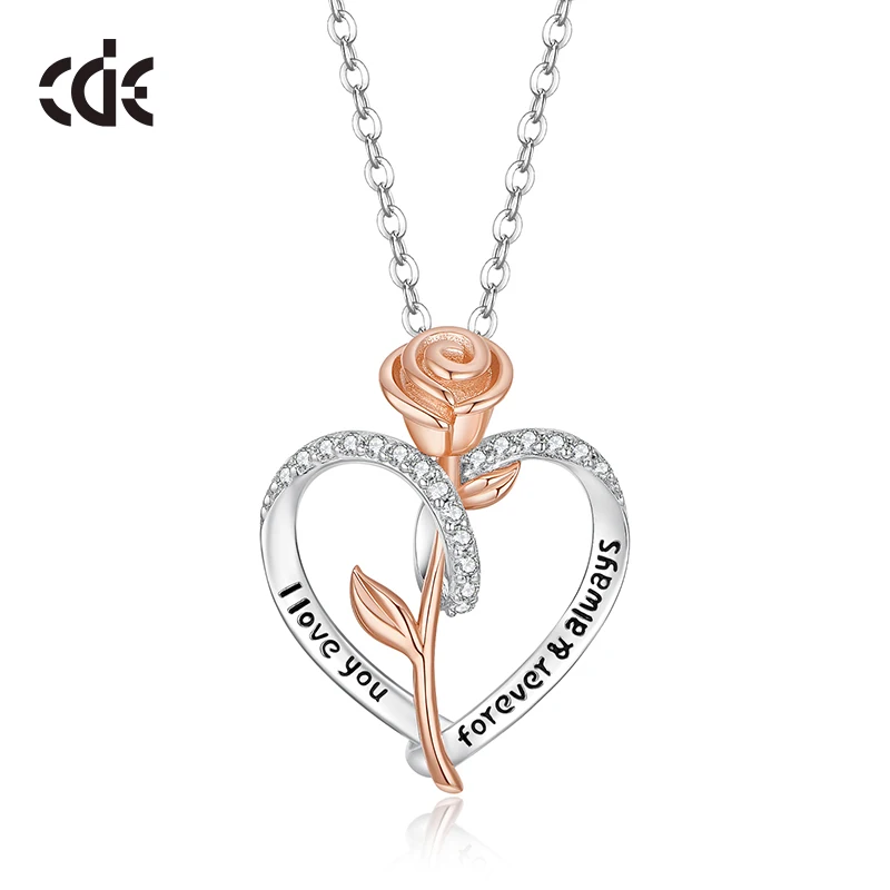 

CDE YN1057 Fine Silver Jewelry Necklace Heart-Shaped 925 Sterling Silver Pendant Flower Necklace Plata Collar Heart Mom Necklace