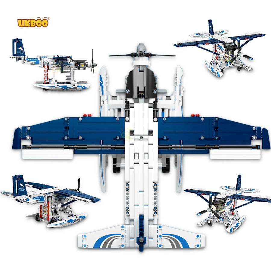 

]UKBOO Free Shipping 556 PCS APP Christmas Gifts Remote Control Amphibious Helicopters Aircraft Plane Brick Building Block Techn