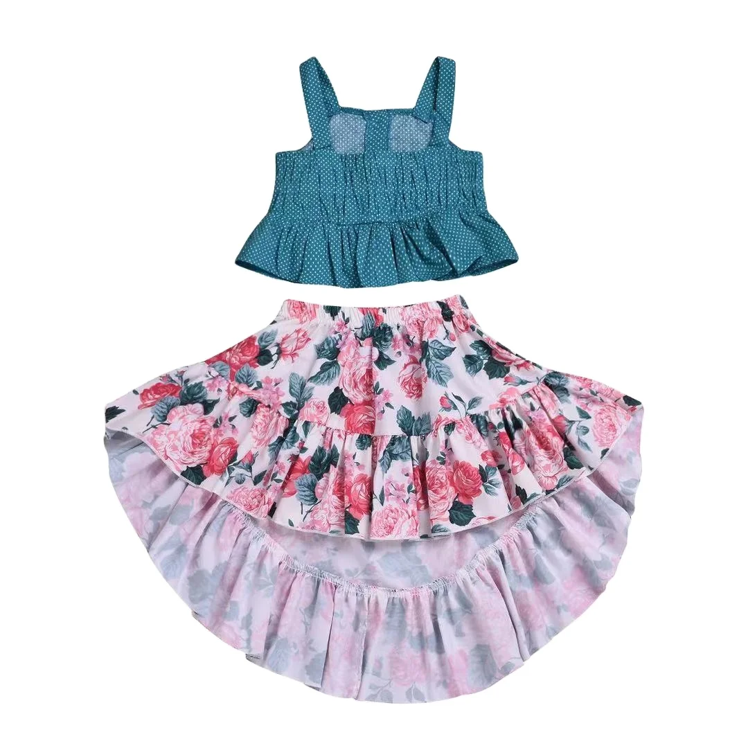 

Fashionable Children clothes girl summer short sleeved print skirt 2 pieces set sweet style