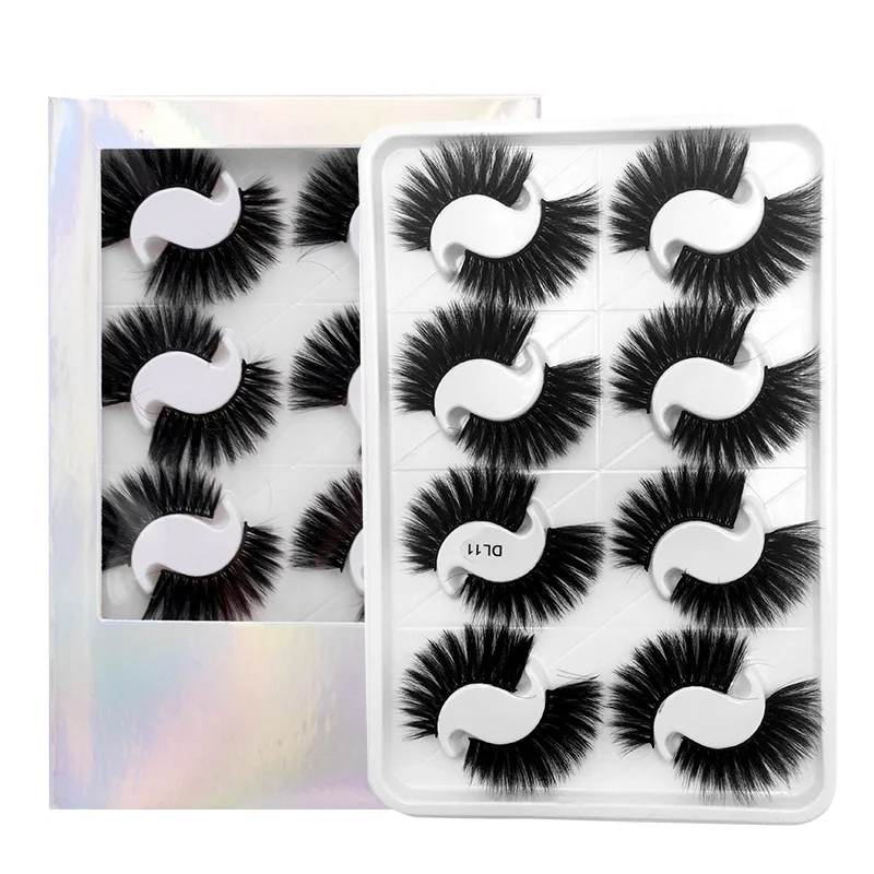 

8 pairs mink hair false eyelashes with holographic box 20-25 mm thick 3D eyelashes private label, Like pic or customized