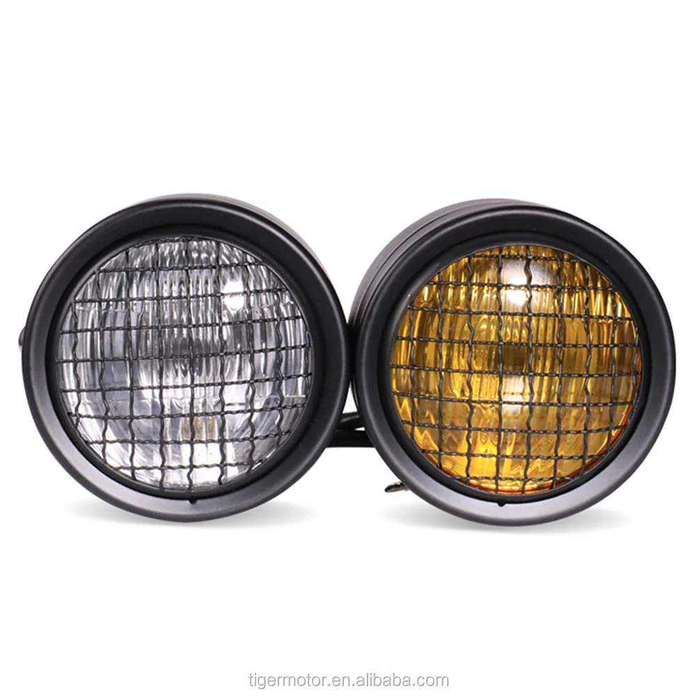 Details about   Dominator Dual Motorcycle 3.5'' Twin Headlight W/Metal Mesh Grill Guard Cover