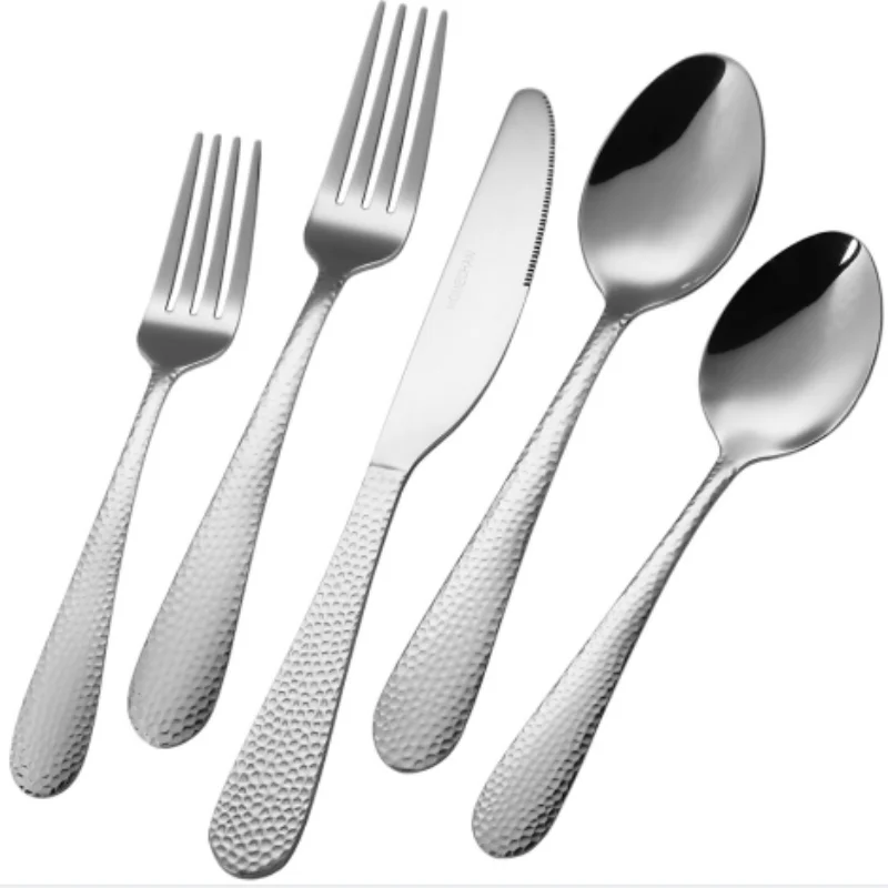 

Classic Simple Style 20pcs Stainless Steel Cutlery Sets Single Table Spoon Knife Spoon Silver Flatware Sets Indoor Outdoor