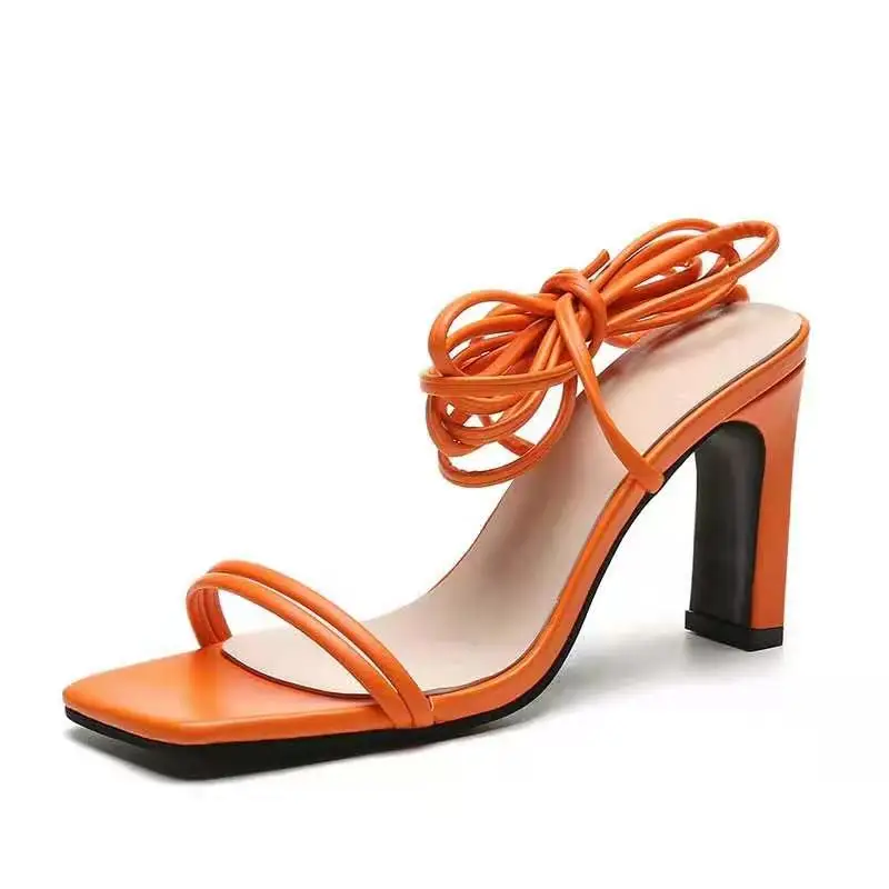 

Fashionable strappy shoes high heels big size ladies shoes 2021 new arrivals fashion lace-up New Stylish sandals, Orange,green