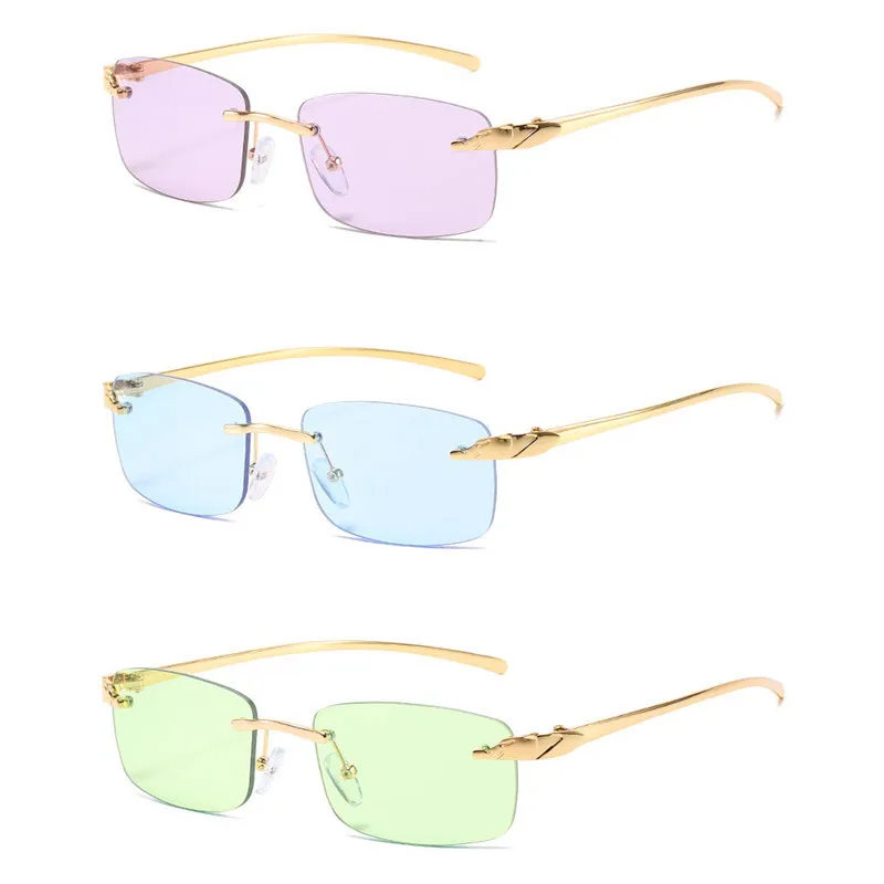 

WIIPU 2021 new retro leopard sunglasses female candy color lens transparent sunglasses rimless sunglasses
