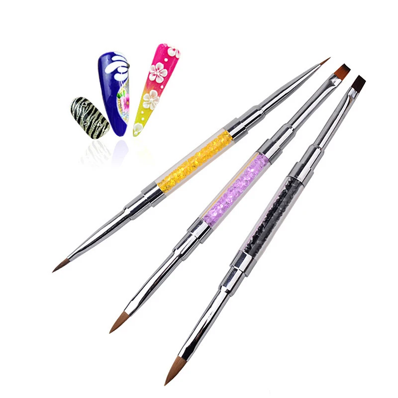 

1pcs Dual-Ended Liner Drawing Nail Art Brush Metal Rhinestone Handle DIY Nails 3d Carving Liner Painting Pen Manicure Tools, Yellow/purple/black