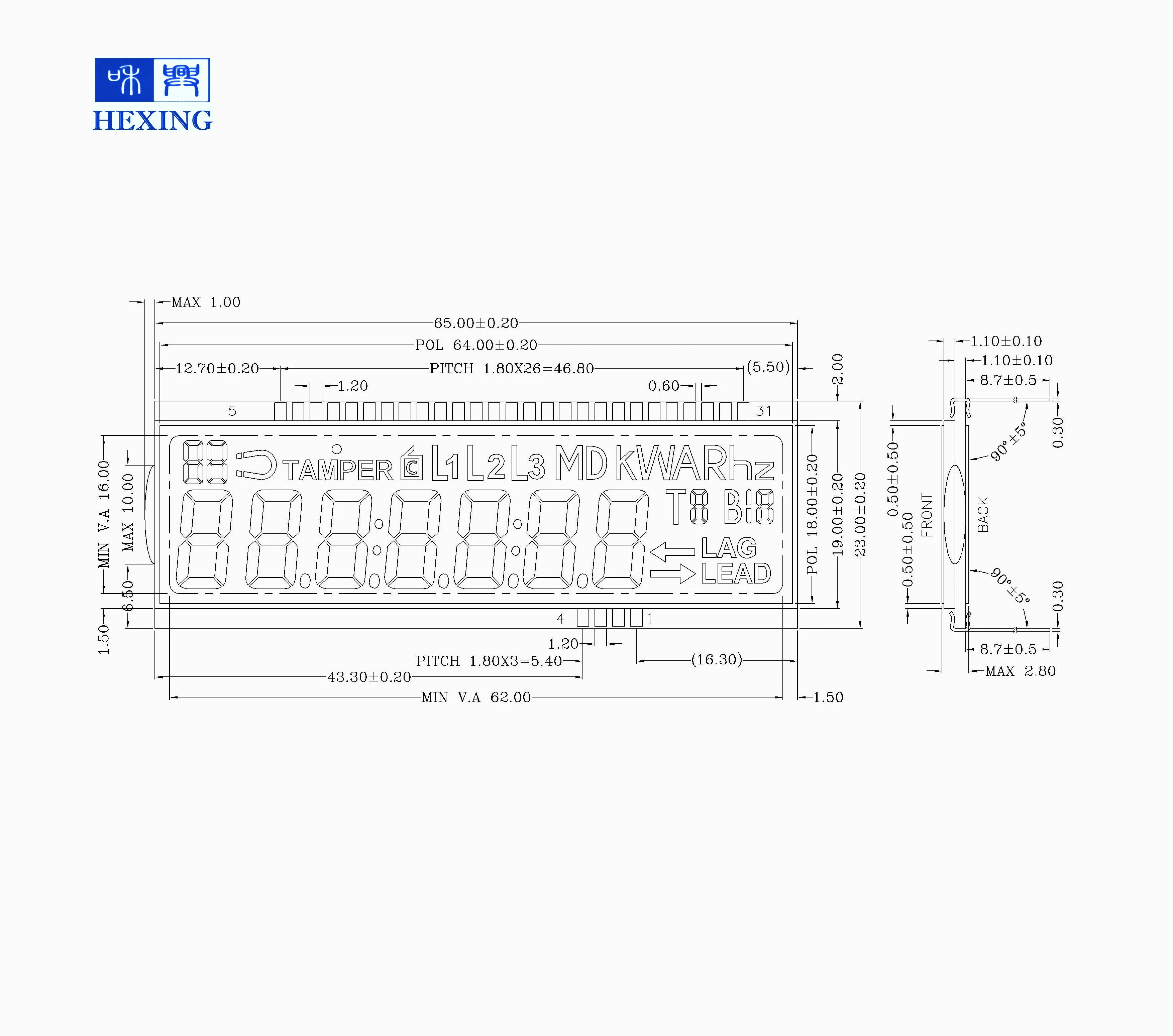 Panel 15 Years Lifetime Energy Meter Lcd Display Screen Htn Type