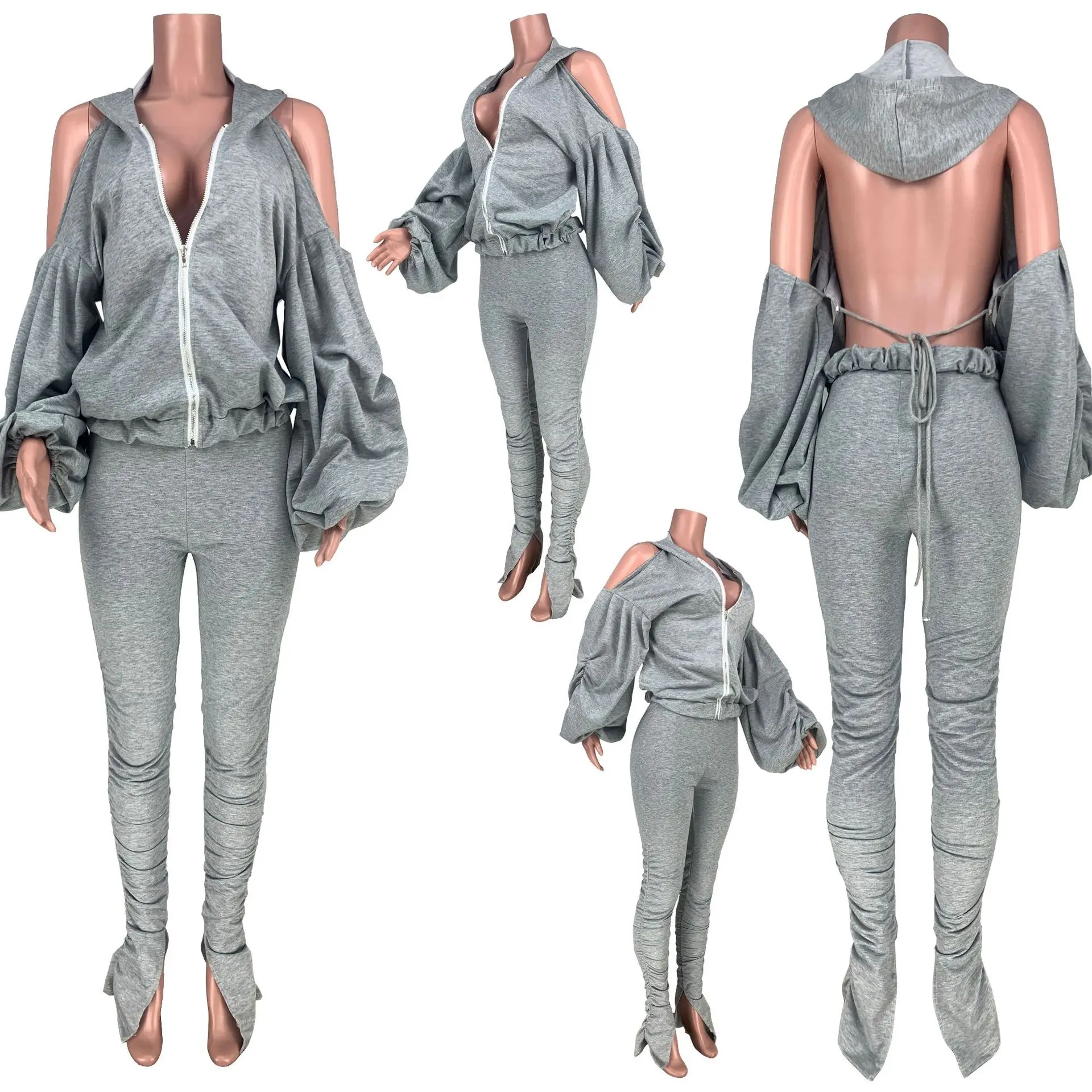 Women's Fall Two Piece Sets Stacked Pants Hooded Sets 2020 Club Outfits ...