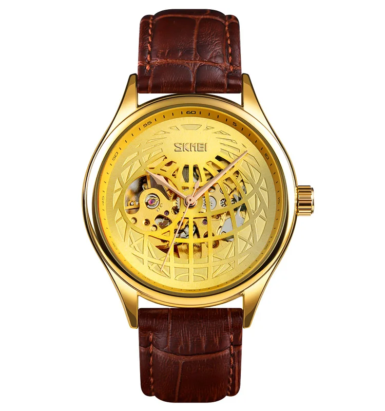 

Skmei 9209 new design genuine leather quartz watch, automatic movt water resistant wristwatch , luxury gold men jam tang, Optional as shown in figure