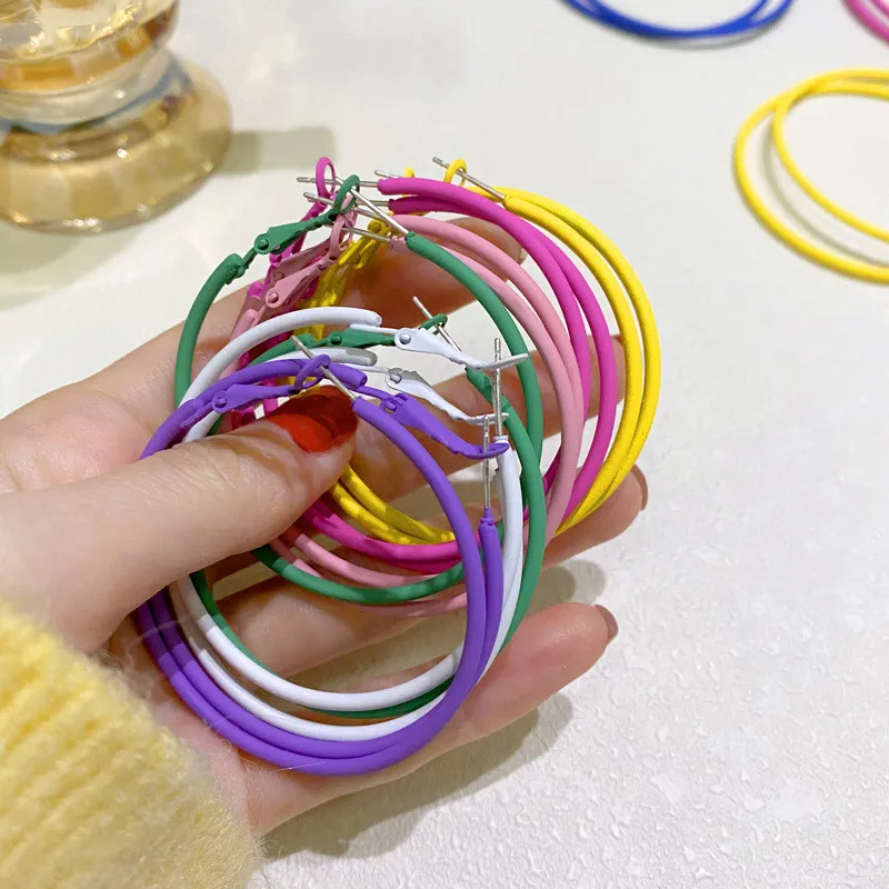 

Fashion Classic Big Hoop Earrings Cool Hip Hop Punk Candy Color Ins Personality Circle Earring For Women Girls, Picture