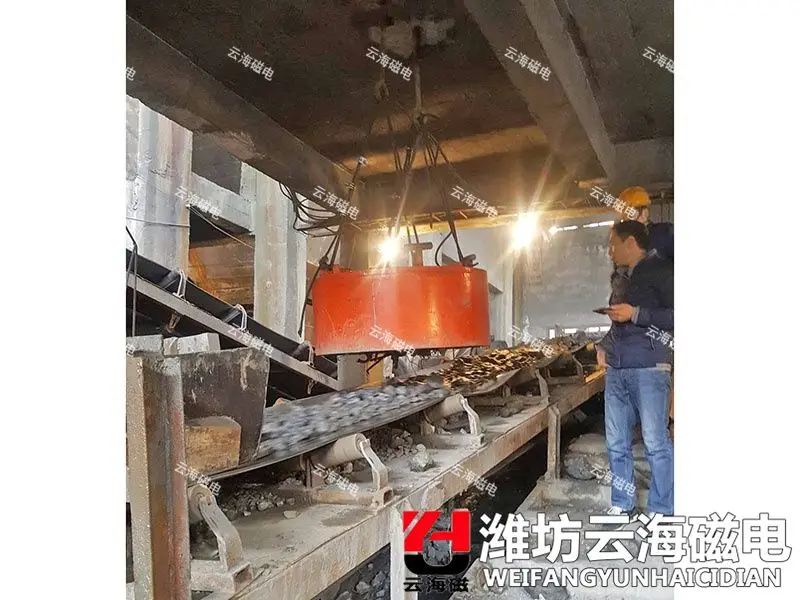 
tire recycling suspended overband waste plastic metal magnetic separator machine for conveyor belts 