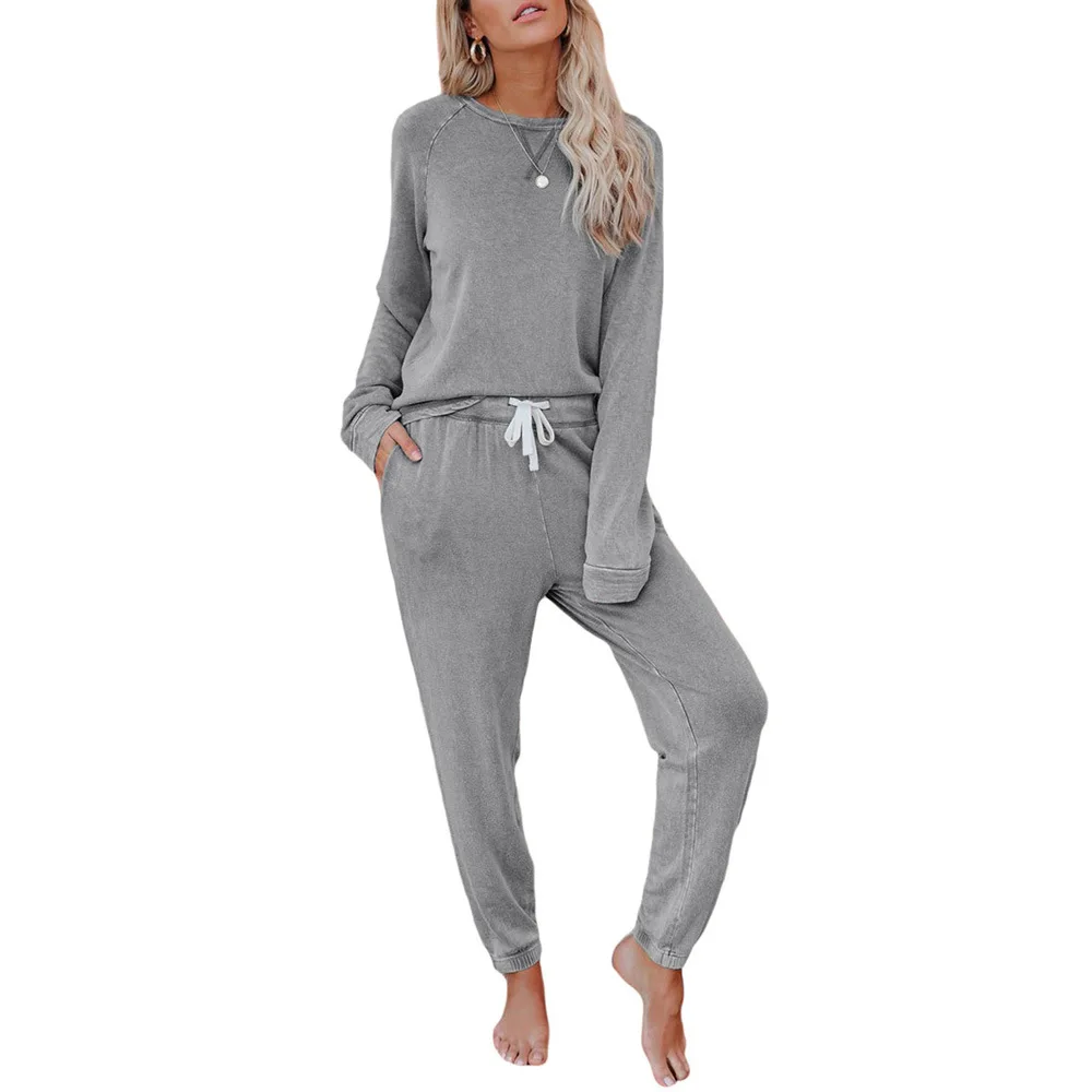 

2020 popular wholesale pijamas long sleeve two piece women's sleepwear with strings pajamas