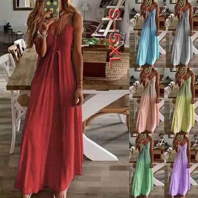 

Ecoparty Boho style Women's Casual Sleeveless V-neck Print Maxi Tank Long Dress vestidos robe femme ropa mujer, As show