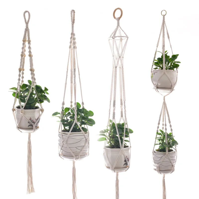 

A3440 4 Style/set Woven Hemp Flower Pot Rope Set Net Planter Hang Plant Hanger Weave Cotton String Hanging Basket, 4 styles/ set