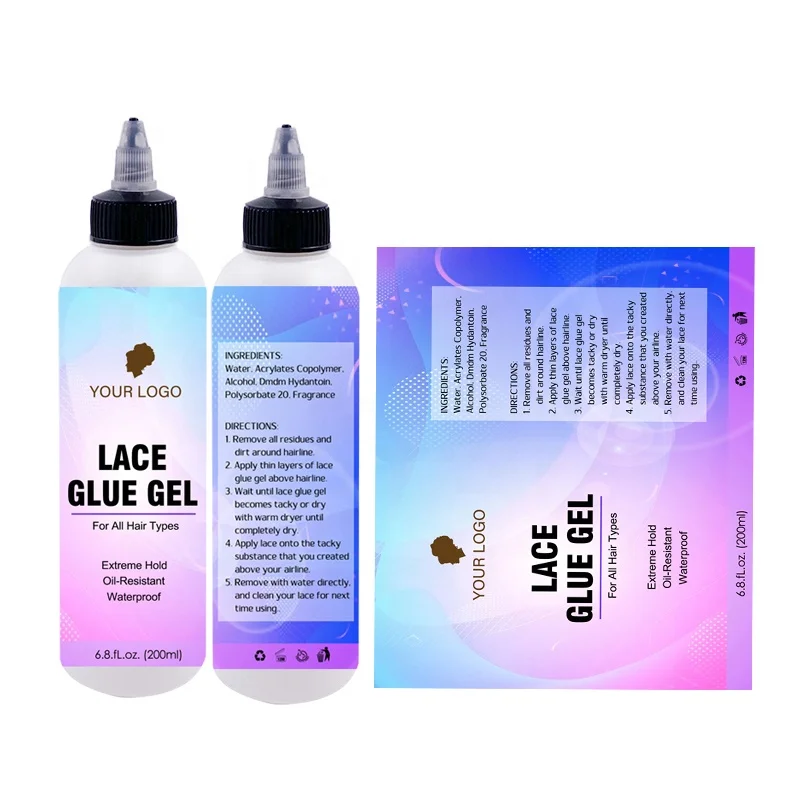 

Custom Private Label Strong Hold Glueless Adhesive Baby Hair Edge Control Invisible Water Remove Lace Glue Liquid Gel, Transparent