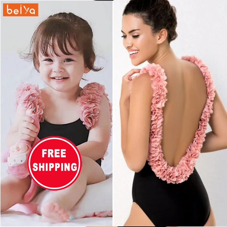 

Backless High Waist Mommy And Me Swimsuit Swimwear 2022 Fashion One Pieces Kids Girls Swimwear Bathing Suits For Women And Girls, Black pink,white pink