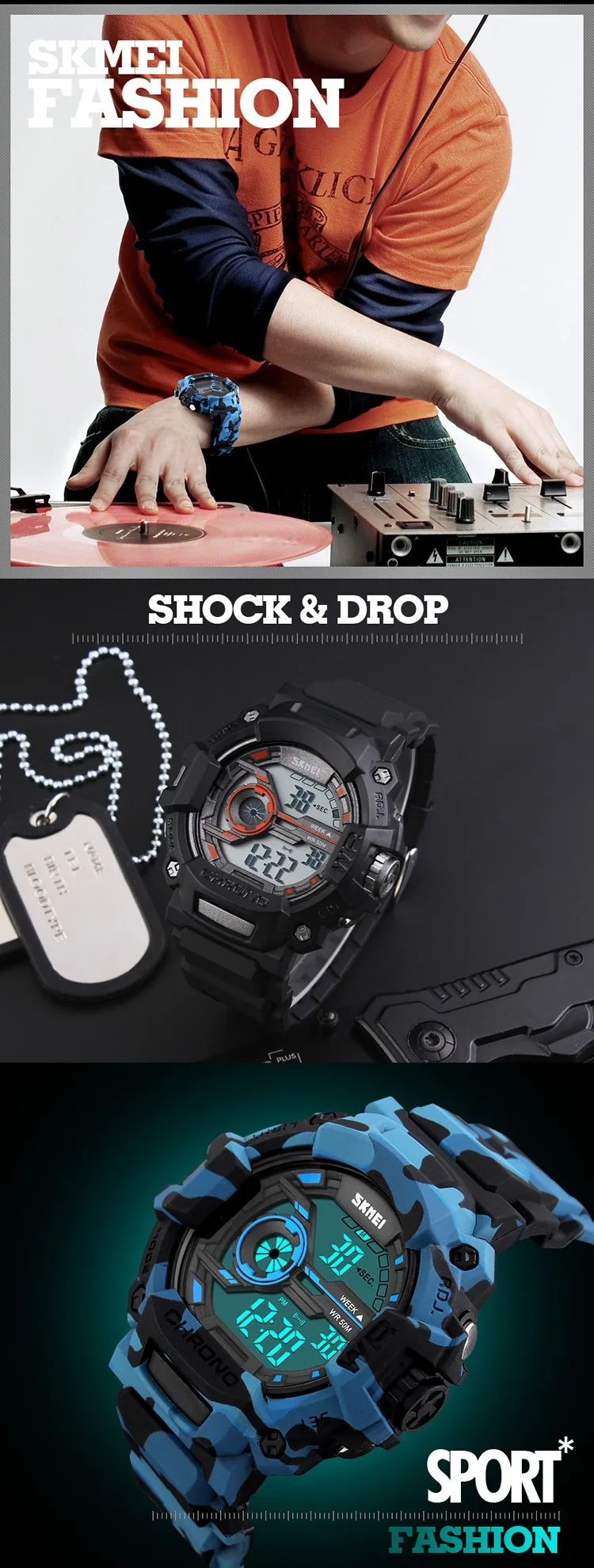 new multifunction luminous led clock digital military g style Camouflage 50m waterproof dive sports luxury skmei watches men hot