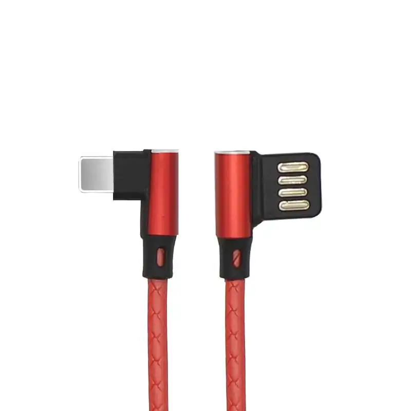 

TPE Material 90 degree angle 2.4A two sided blind insertion 1m fast charging 8 pin data cable charger for Iphone11/6/7plus/XR/X, Yellow,red,grey