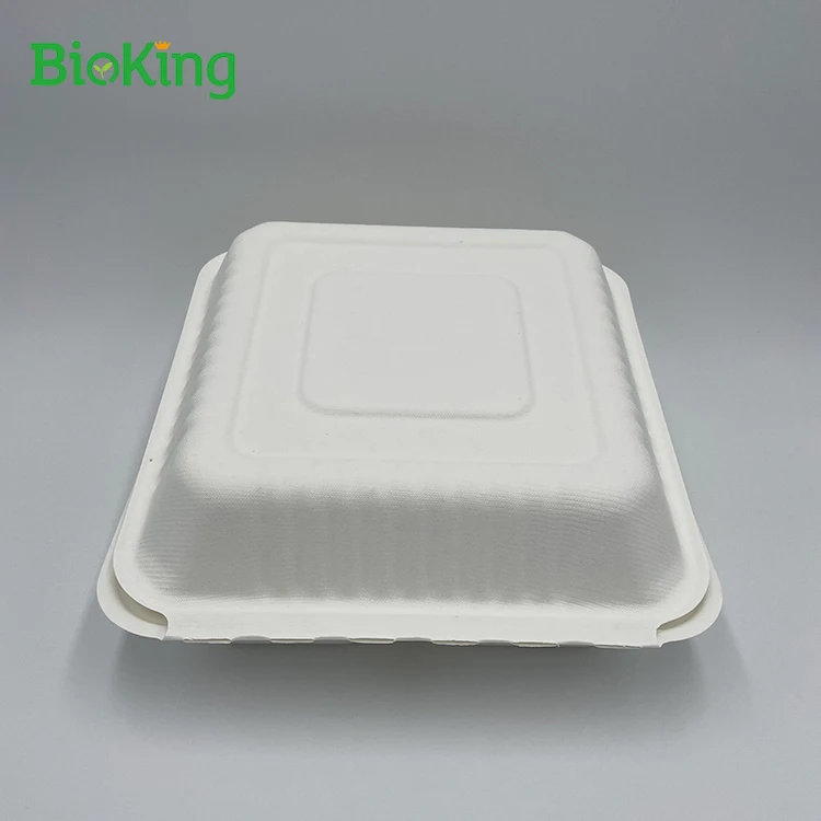 

Factory direct sale biodegradable sugarcane Lunch Bento Box, Bleached;natural