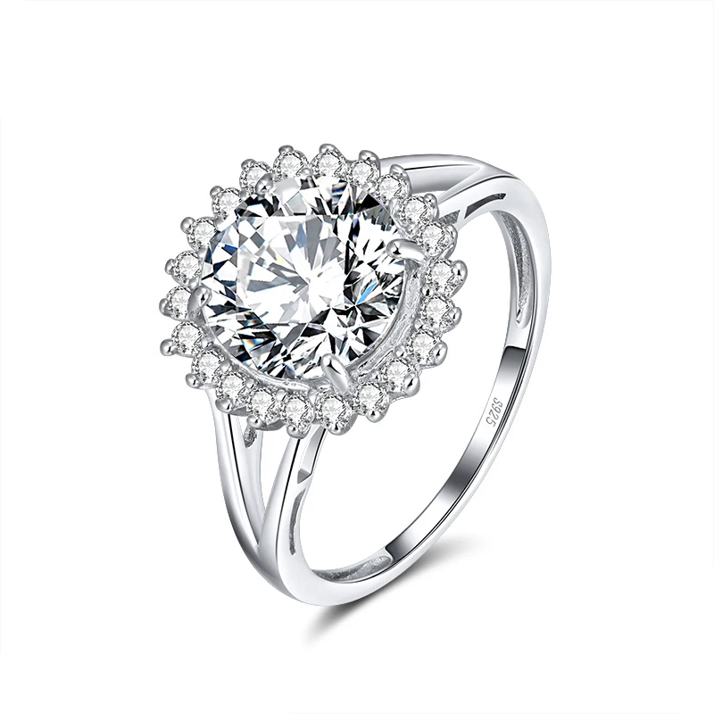 

RINNTIN SR184 womens Boutique Jewelry 925 Sliver Diamond Flower Wedding Rings
