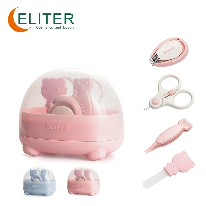 

Eliter Amazon Hot Sell In Stock 4 In 1 Eco-friendly Pink Blue Babi Nail Care Kids Grooming Set Nail Kit Professional Baby
