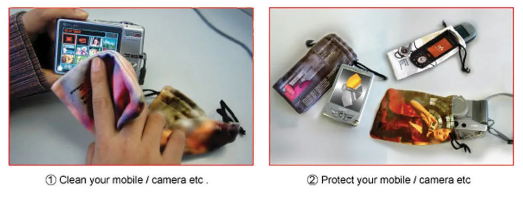 
mini multi-functional microfiber camera optical glass lens cleaning cloth with pouch 