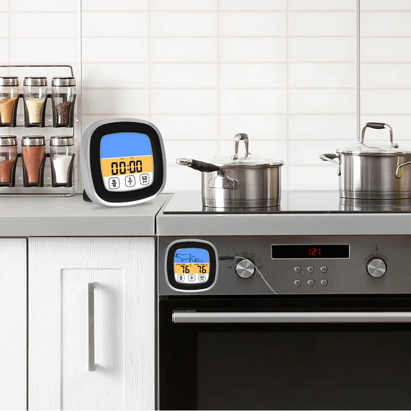Digital Touchscreen Food Thermometer for Meat Poultry Fish Cooking in Frying Pan Smoker Oven BBQ Grill with Sensitive Color LCD