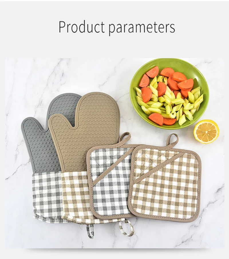 

2 pcs set of silicone oven mitt and pad for microwave cooking heat resistant pot holder BBQ grilling mitten