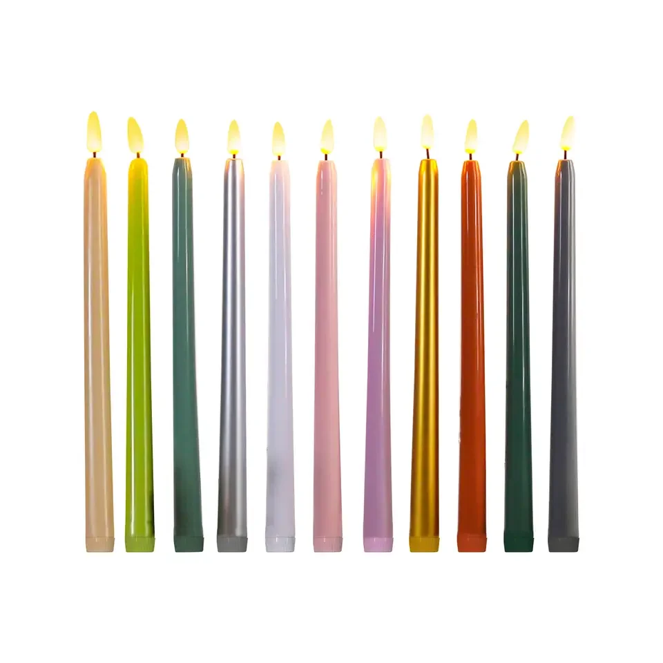 

Colorful Plastic Taper Flickering Long Candles with Remote Control Wedding Favors Battery Operated 3D Flameless Led Candles