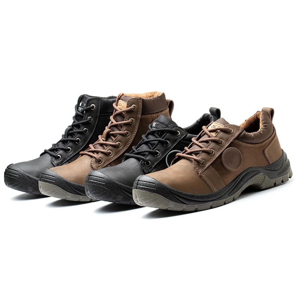 

FUNTA safety boots with unique design crazy horse leather industrial safety boots with steel toe, Black/brown