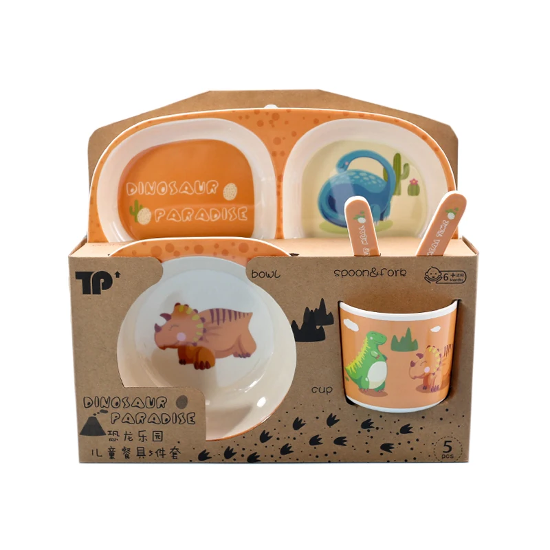 

4pcs Dinnerware Set Feature Dinosaurs Melamine baby bowl and spoon set