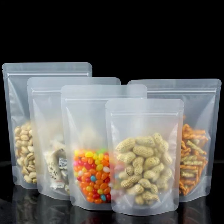 

Hot selling storage PE frosted transparent self-supporting self-sealing film airtight packing bags for food