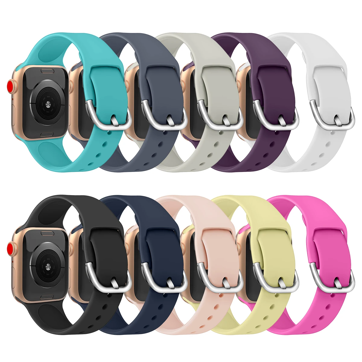 

Comfortable Silicone Strap for Apple Watch Band 44mm 45mm 42mm 41mm 38mm Rubber Watchband Bracelet for iWatch Series 7 6 5 3 SE, Black,white,blue,pink,