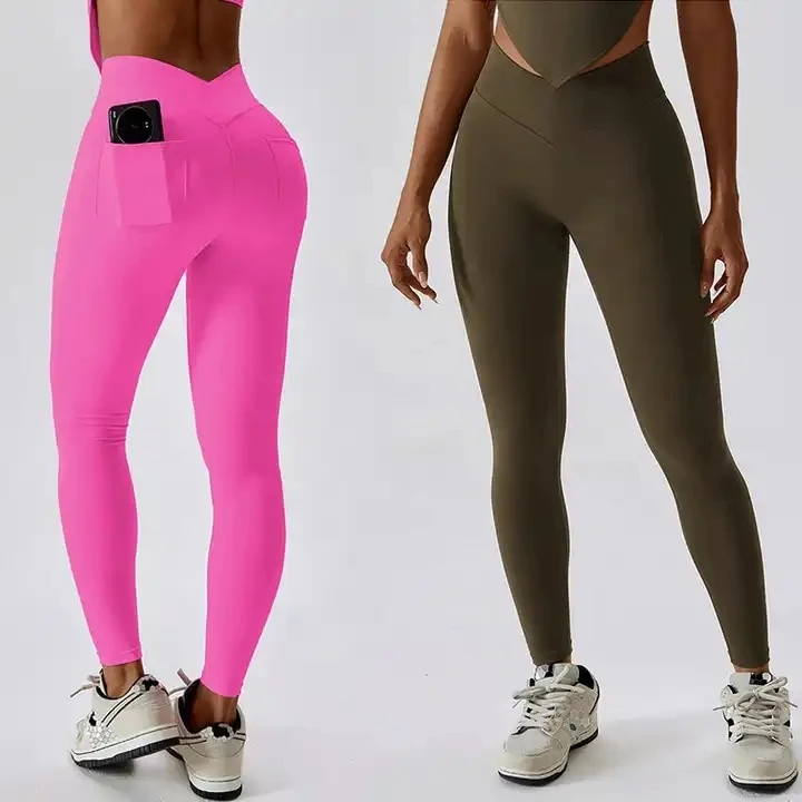 

Custom Private Labels Women Yoga Pants New Trend V Waist Fitness Gym Outfits Scrunch Butt Push Up Yoga Leggings With Back Pocket