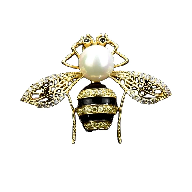 

XILIANGFEIZI Fashion Elegant Personality Pearl Crystal Jewelry Zircon Insect Pin Bee Brooches For Women