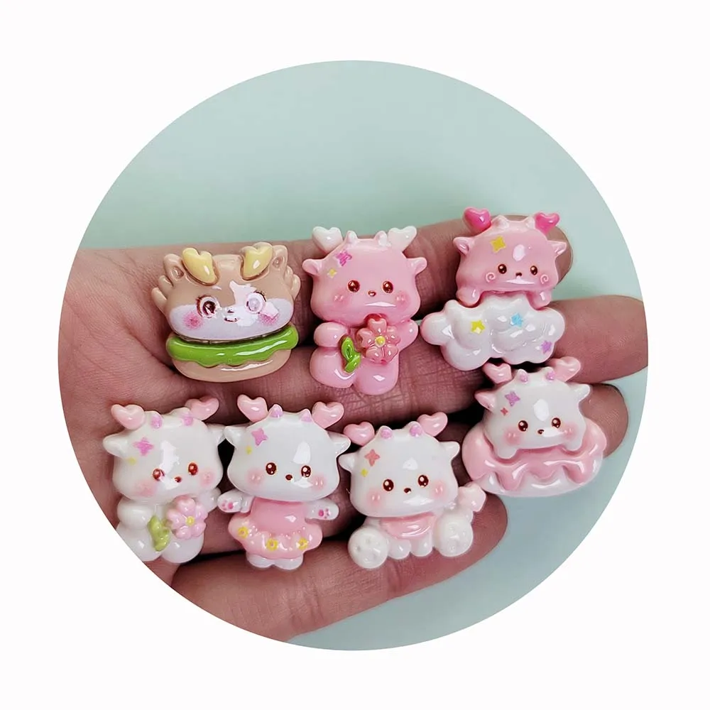 Cute Cartoon Animal New Year Dragon Baby Series Resin Charms Flat Back Scrapbook Diy Jewelry Children Gift Hairpin Decor