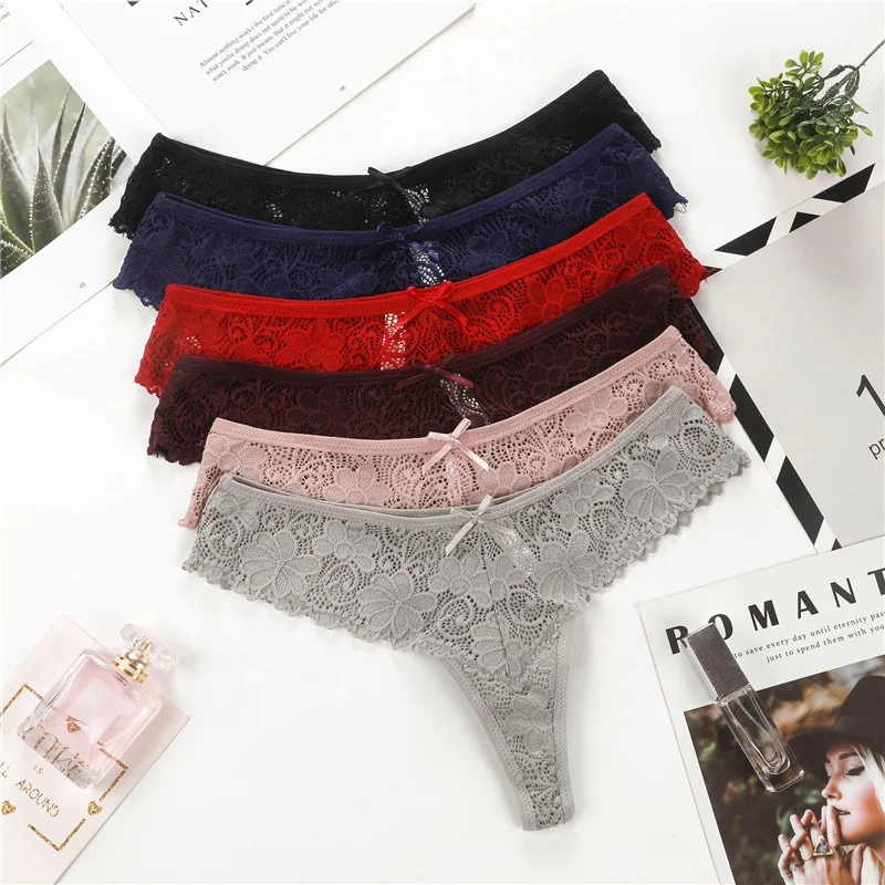 

Sexy Lace Panties For Women Hollow Breathable Cotton Crotch Underwear Lace Ladies Thongs, Black,blue,red,gray,wine,pink