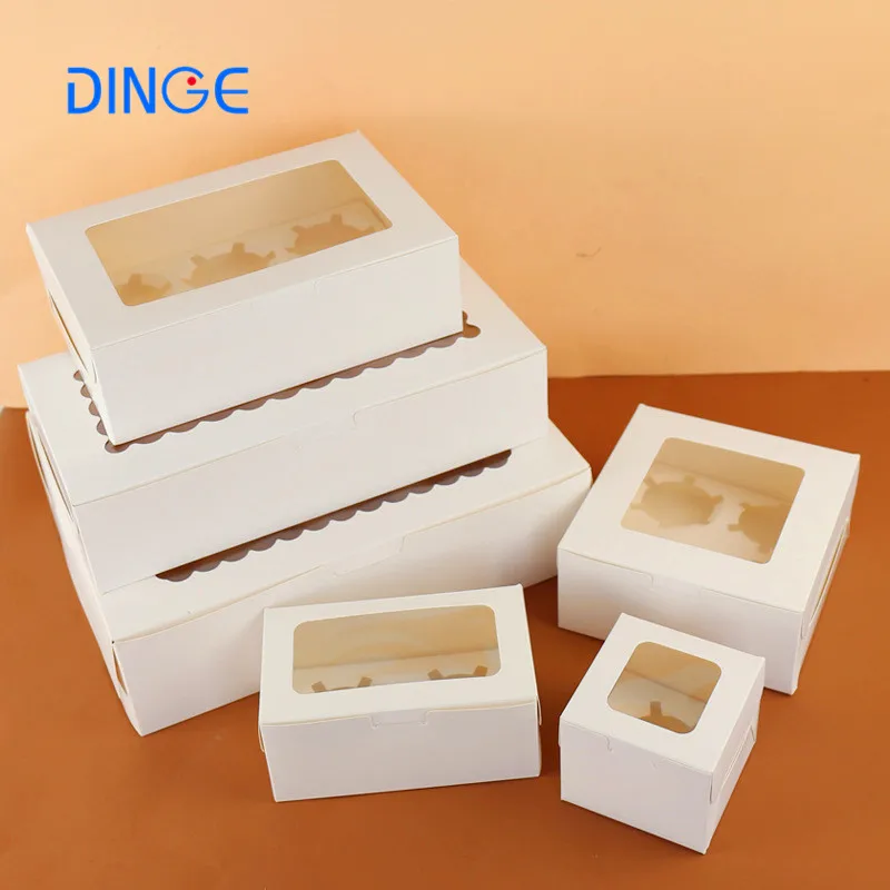 

Kraft Paper Baking Packaging Box 1/2/4/6/12 Holes Cupcake Muffin Boxes with Window Wholesale Withe/brwon/marble Art Paper Accept