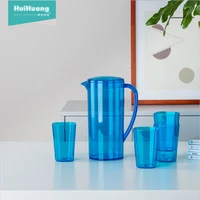 

hot sale 1.5L BPA free kitchenware transparent plastic PS water pitcher water jug water pot with handle lid and 4 cups