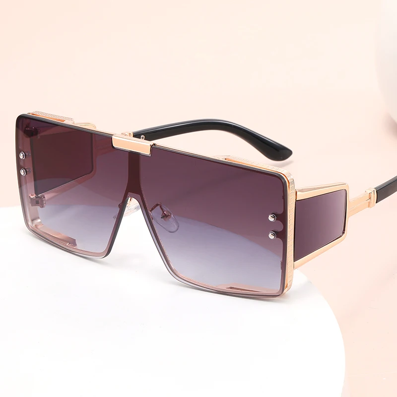 

2021 New Desinger Popular Style Oversized One-Piece Metal Luxury Sunglasses Custom Glasses UV400 Men Shades