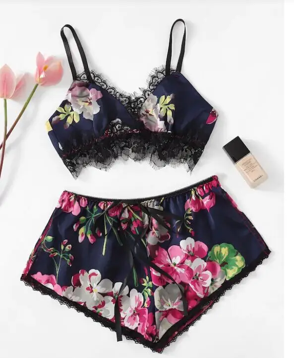 

JY3705-3 Now girls Sexy Lingerie Satin Lace V-neck Shorts Set hot Sleepwear Women Sexy Sleeping lingerie, Picture