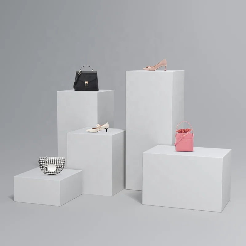 

Customized Retail White Cylinder Pedestal Display Stand MDF Square Column for Clothing Store Display
