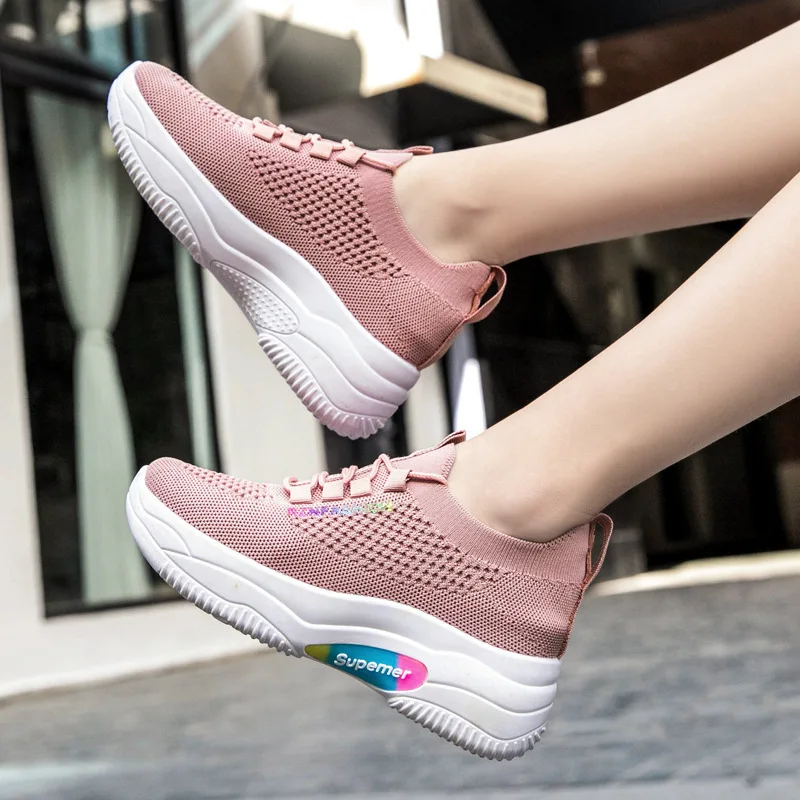 

China Big Factory Good Price women mesh anti-slip breathable soft running women's casual shoes wholesale shoes women, Black/white/pink