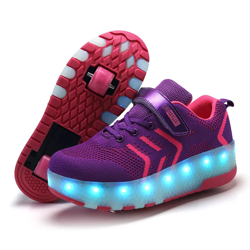 

Spring Rollers LED Roller Skates Boy Girls Sneakers Flash Shoe With Wheel Outdoor Students Stylish Fashion Casual Light Up Shoes, Black blue purple